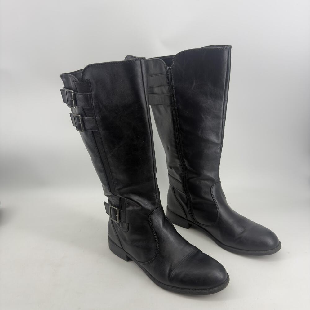 Marbella Boots Womens Size 10 41 Black Knee High Riding Zip Buckle Ilyla Plus